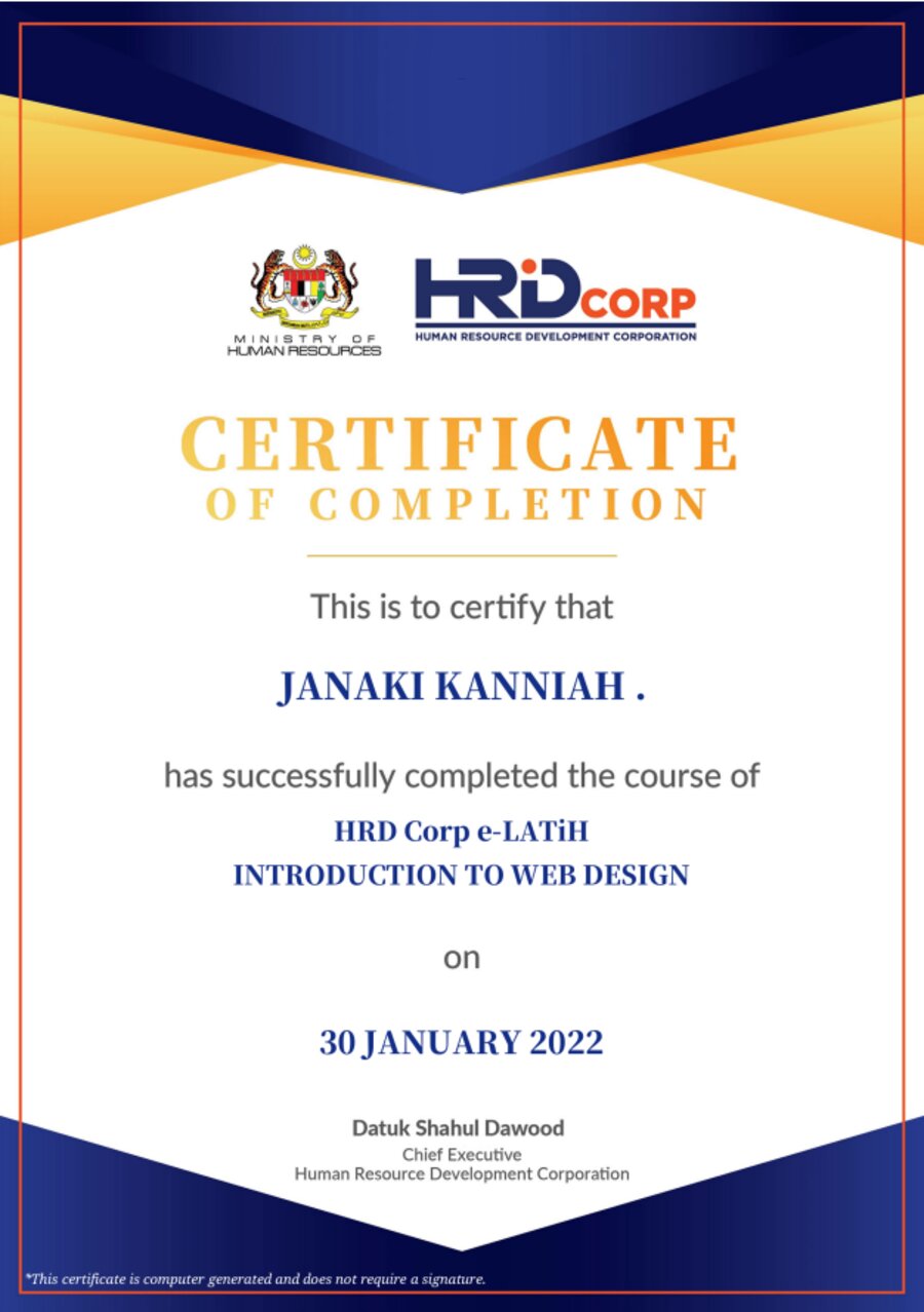 HRD Corp Introduction to Web Design certificate
