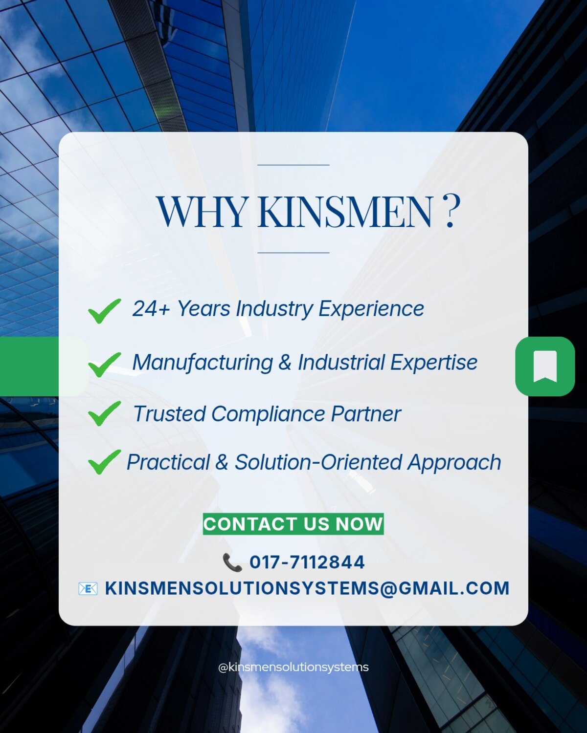 Why Kinsmen — 24+ years industry experience slide