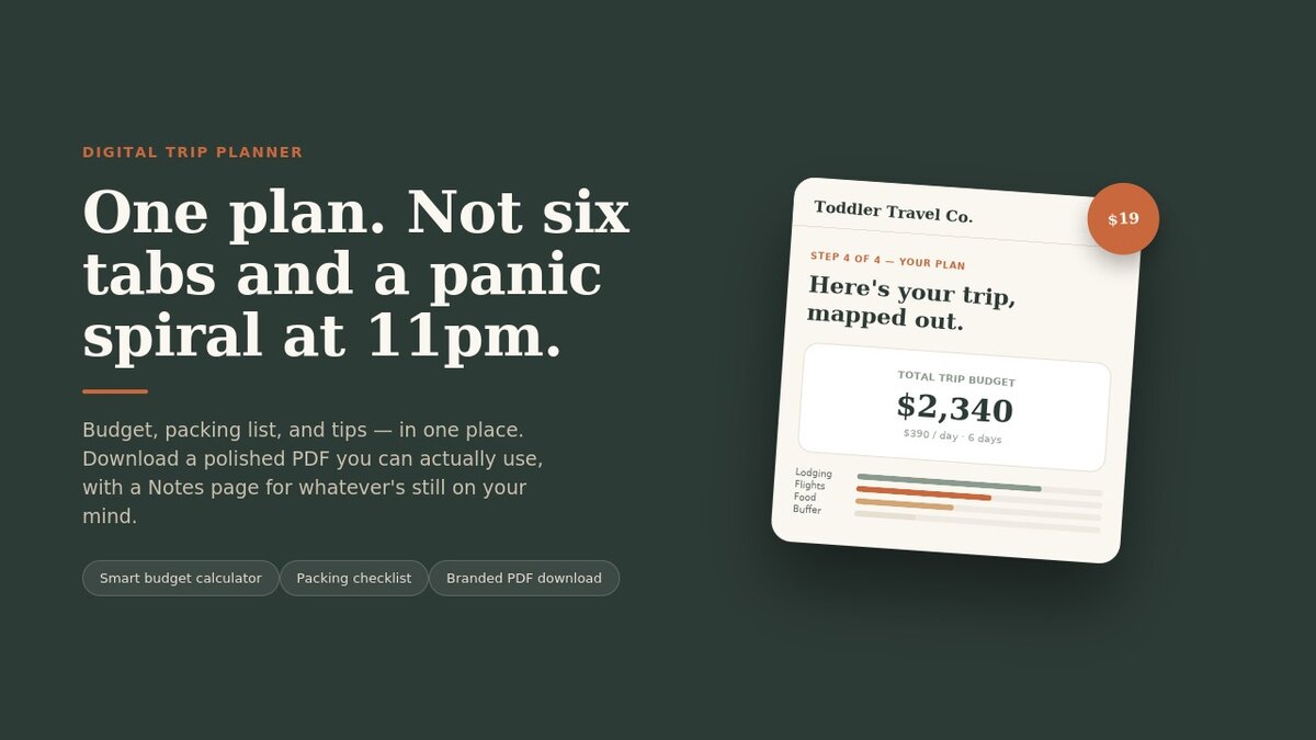 Toddler Travel Co. digital trip planner landing page