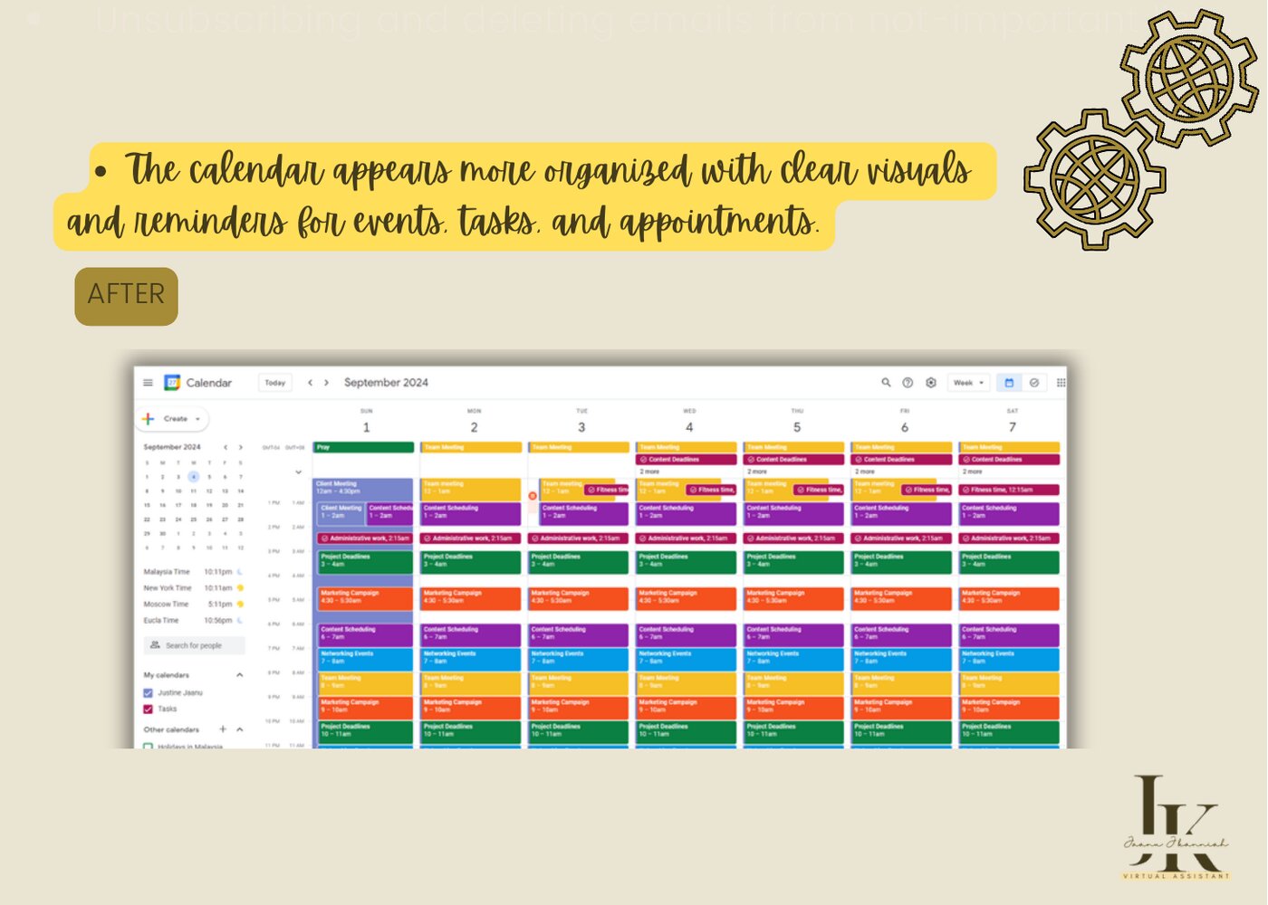 Fully organized calendar after setup