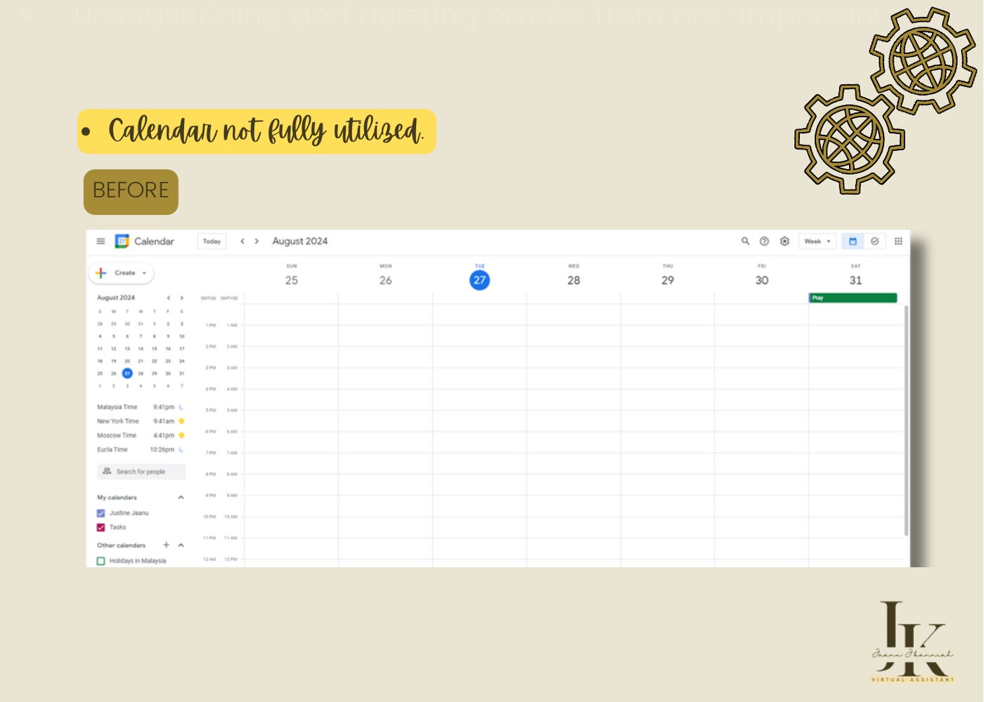 Underused calendar before organization